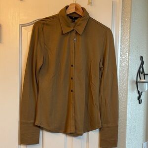 Banana Republic Khaki Stretch Button Front Collared Shirt
